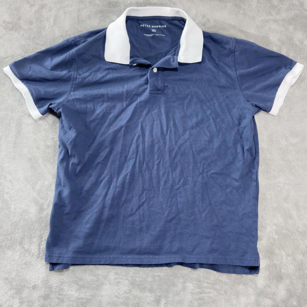 Peter Manning Polo Shirt Mens 2X Medium Broad Cut Blue Pima Cotton Stretch